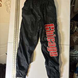 Vintage Chicago Bulls Nylon Spell Out Windbreaker Track Pants Black Size Medium